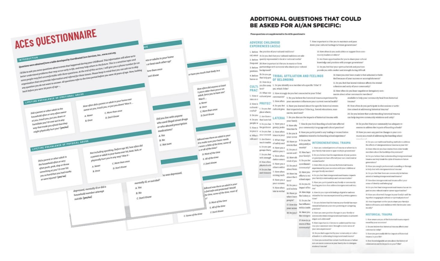 graphic of ACEs questionnaire and other forms